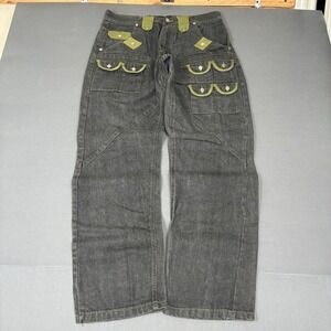 Y2K Evolution in Design Baggy Gray Denim Jeans Men's Size 34x32 Green Pockets